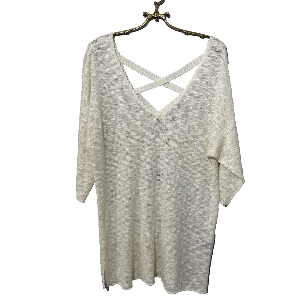 Torrid Slub Knit Crossback V Tunic Sweater Open Knit Cream Plus Size 2X Spring A